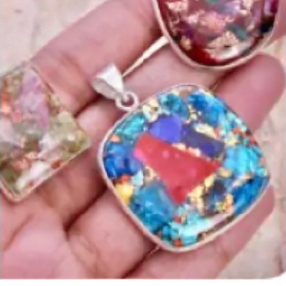 Copper ruby zoisite pendant, sterling silver plated, 1.5 inch.925 Artisan - Picture 5 of 9